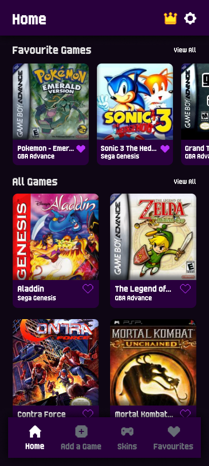 Retro Game Emulator Main Page